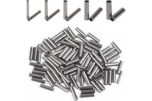 VATEICO Copper Barrel Crimp Sleeves,100pcs Single or Double Barrel Copper Sleeves Wire Rope Fishing Crimp Sleeves Fishing Line Tube Connector Mono Leader Crimps Size 0.8mm to 2.4mm