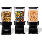 FHJP Cereal Dispenser Countertop, 5L Kitchen Organization Cereal Containers Storage, Desktop Candy Dispenser Plastic Cereal Dispenser, Snack Containers Can Hold Granola, Dry Food, Grain (Black, 3Pc)