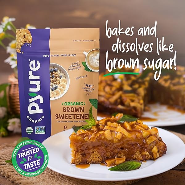PYURE ORGANIC BROWN SWEETENER | BROWN SUGAR SUBSTITUTE FOR BAKING AND COOKING | ZERO CARB, ZERO SUGAR, ZERO CALORIE, KETO, DIABETIC FRIENDLY, PLANT-BASED, USDA ORGANIC, NON-GMO, 12 OZ