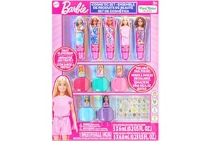 Barbie Cosmetic Makeup Set for Girls with Super Sparkly Lip Gloss Nail Polish and Nail Stickers 11 Pieces, Perfect for Parties Sleepovers Makeovers, Birthday Holiday Gift, Ages by Townley Girl