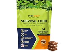Prep-Right Survival - Survival Food Tabs, MRE for Camping, Hiking, and Prepper Supplies, Long Term Food Storage, Gluten Free and Non GMO, 15 Year Storage Shelf Life, 24 Count, Chocolate