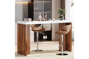 Tribesigns 55.12-Inch Bar Table, Modern Counter Height Pub Table with a Faux Marble Tabletop, Rectangular Home Coffee Bar Unit for Kitchen, Dining Room, Living Room, Balcony, Basement, Walnut & White