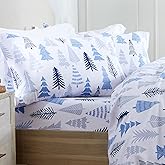 Market & Place 100% Turkish Cotton Flannel Sheet Set | 4 Piece Deep Pocket Novelty Cozy Winter Bed Sheets | Double Brushed for Extra Softness & Comfort | Alpine Collection (King, Blue Forest)