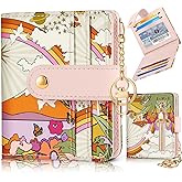 Bistup Wallet for Women Cute Bifold Small Card Wallet Rfid with Keychain for Ladies Teen Girls Female Medium Girly Aesthetic Thin Slim Rainbow Y2K Unique Pretty Modern Leather Credit Card Holder Purse