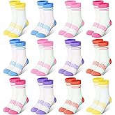 LAETBBE 12 Pairs Girls Socks Kids Toddler Crew Socks Girls Athletic Sock Kid School Sock for 2-14 Years