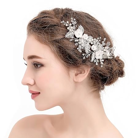 SWEETV Perle Strass Blatt Blüten Hochzeit Haarnadeln Haarkämme für Braut Brautjungfer
