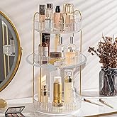 shuang qing Rotating Makeup Organizer for Vanity, Large Capacity Skincare Perfume Storage, Bathroom Counter Organizer, 360 Spinning Cosmetic Dresser Countertop Organizers (Clear, 3 Tier)