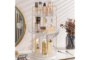 shuang qing Rotating Makeup Organizer for Vanity, Large Capacity Skincare Perfume Storage, Bathroom Counter Organizer, 360 Spinning Cosmetic Dresser Countertop Organizers (Clear, 3 Tier)