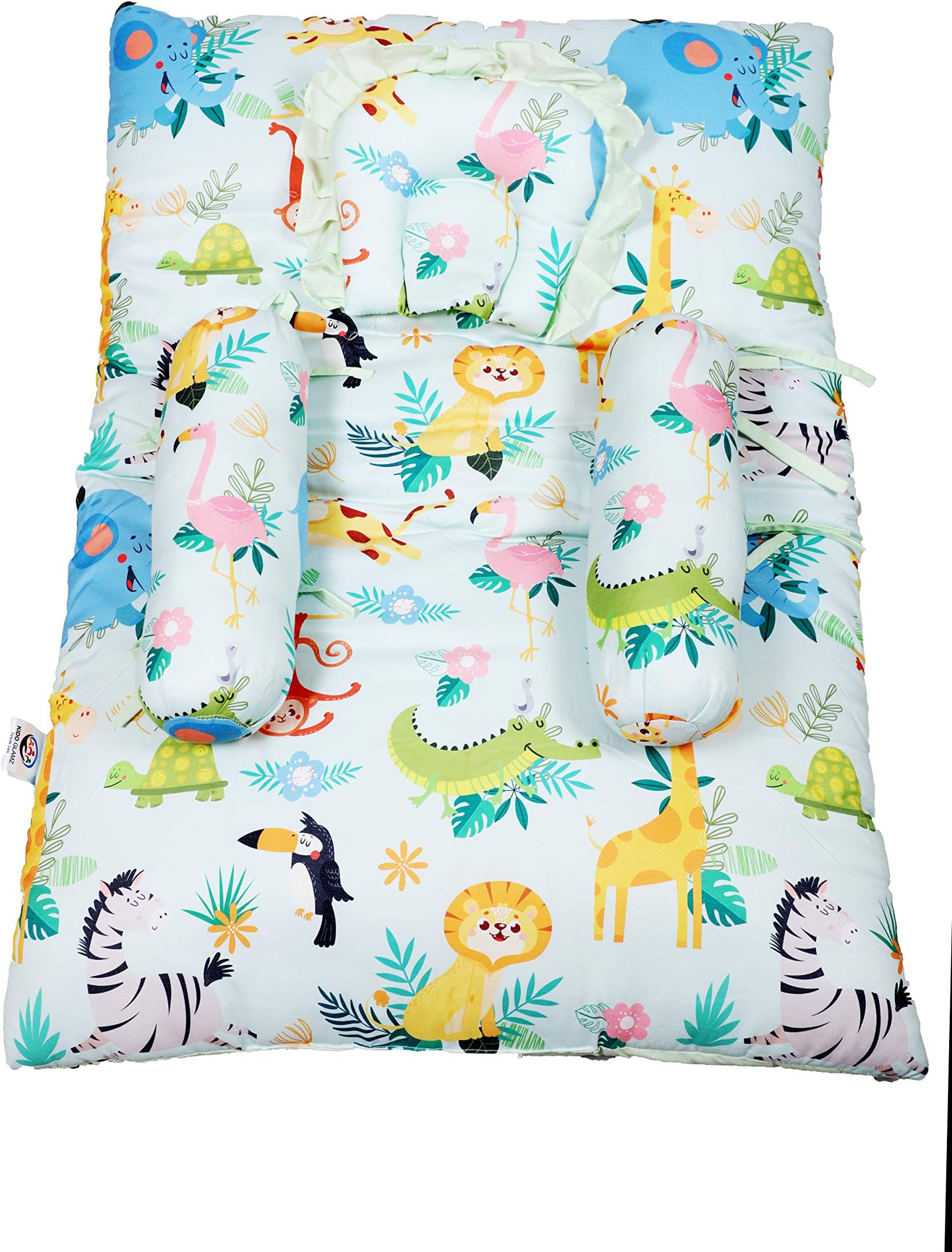 Smartcraft Baby Mattress with Bolster and Pillow Animal Print - White