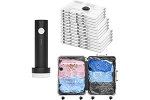 SUOCO Travel Vacuum Bags for Luggage with Portable Electric Pump, 12 Combo (4L/4M/4S) Packing Seal Bags for Clothing Suitcase Backpack, Space Saver Compression Clothes Storage Bags