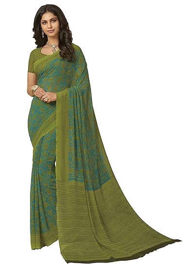 Womens Multi-Coloured Georgette Printed Saree And Blouse Material_RKSCSU35102