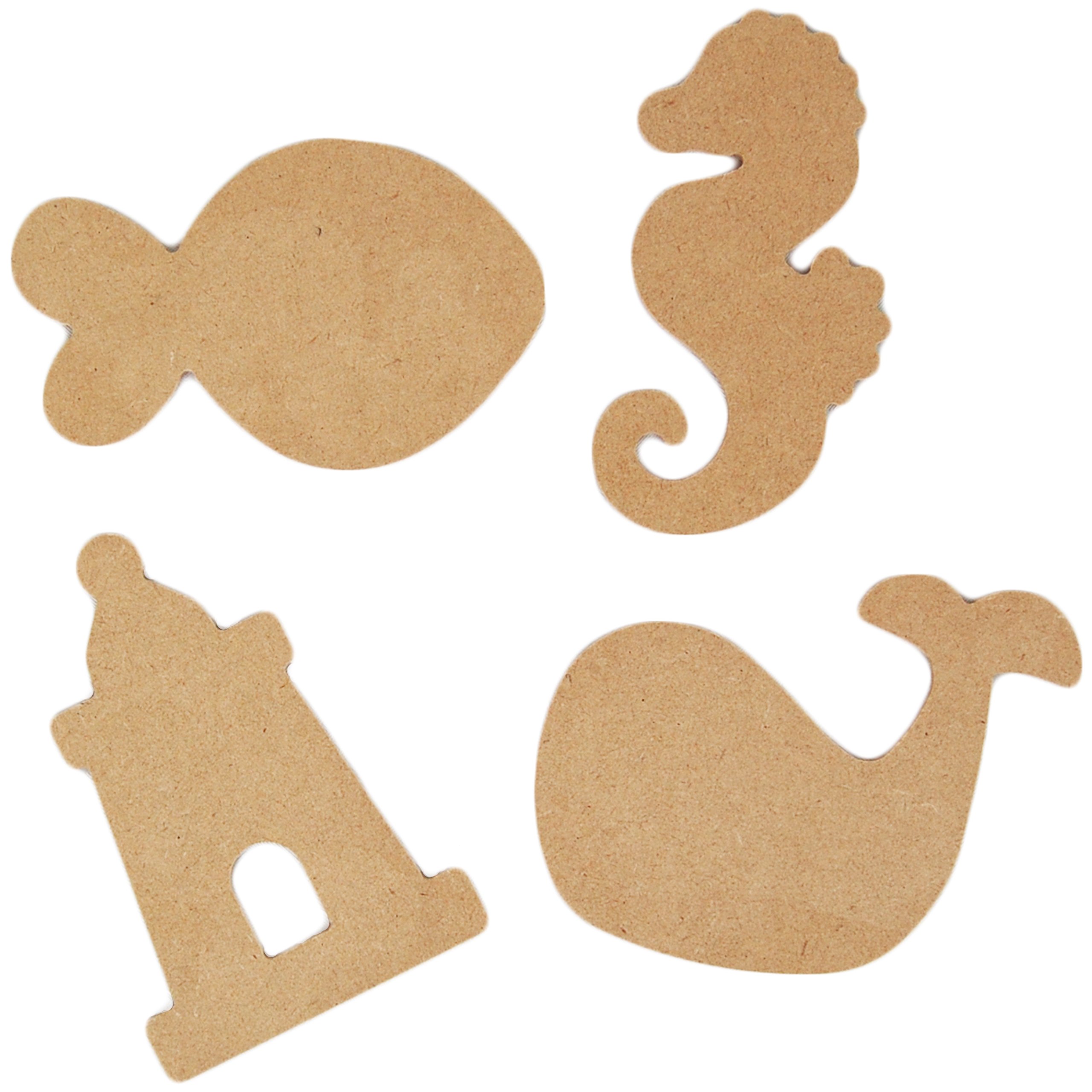 Country Love Crafts 4 Sea Life Themed Wooden Craft Blanks, Light Brown