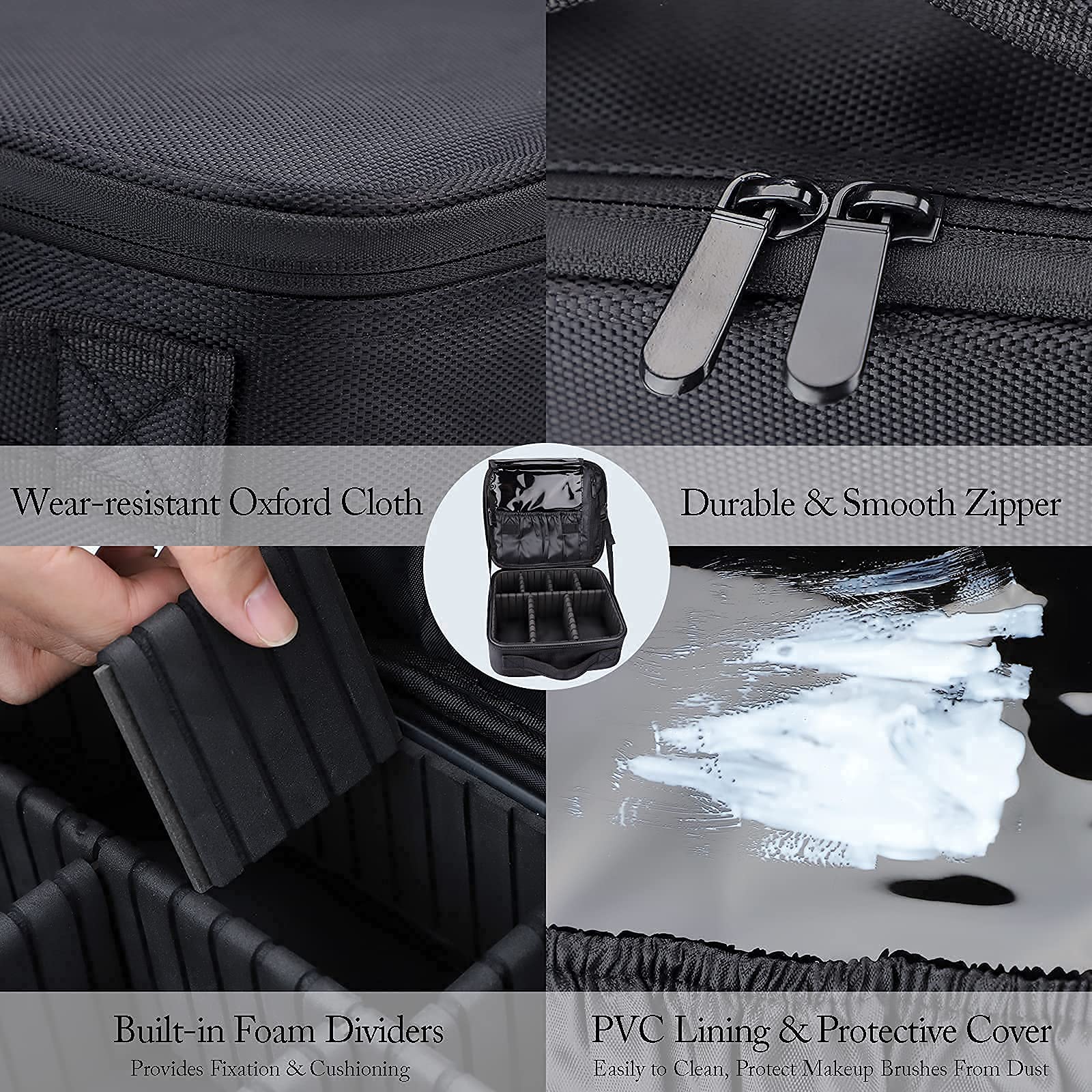 gzcz Travel Makeup Bag,Portable Makeup Case for Women,Professional Cosmetic Train Case Organizer Artist Storage Bag With Adjustable Dividers Brushes Toiletry Jewelry Digital Accessories