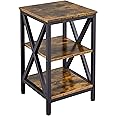Yaheetech Industrial End Tables, 3-Tier Side Tables with Storage Shelves for Living Room, X Design Sofa Tables, Strong Metal Frame, Easy Assembly, Rustic Brown