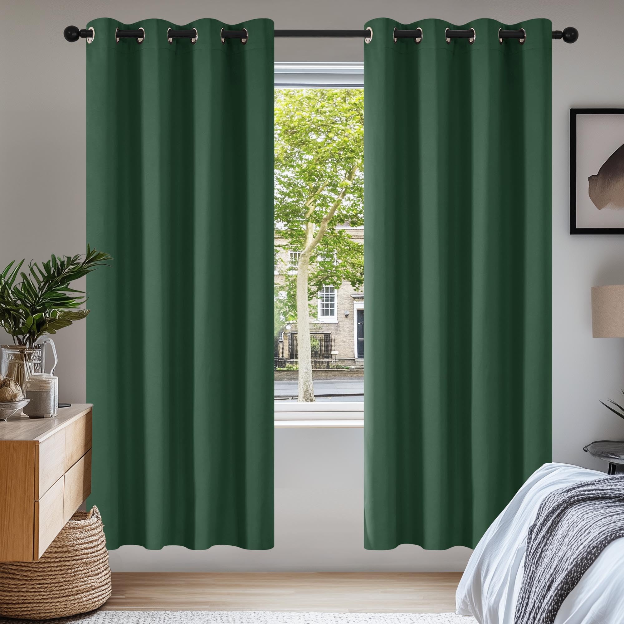 Deconovo Home Decorative Blackout Curtains Thermal Insulated Curtains Energy Saving Eyelet Curtains for Living Room Forest Green W55 x L69 One Pair