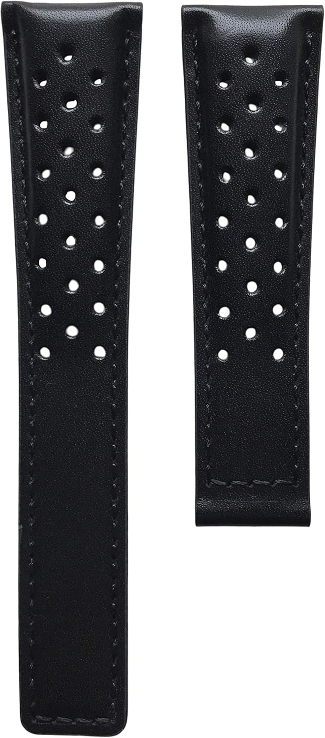 Swiss Time Watches Correa de reloj de carreras perforada de cuero genuino negro de 20 mm compatible con TAG Heuer