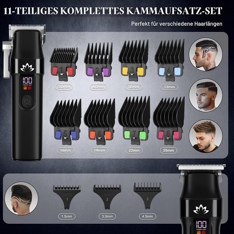 Haarschneider für Männer Schnurloser Haartrimmer Bartschneider Professioneller T-Klingen-Trimmer Wiederaufladbares USB-Haarschneide- und Pflegeset Barbierscheren-Set LED-Anzeige