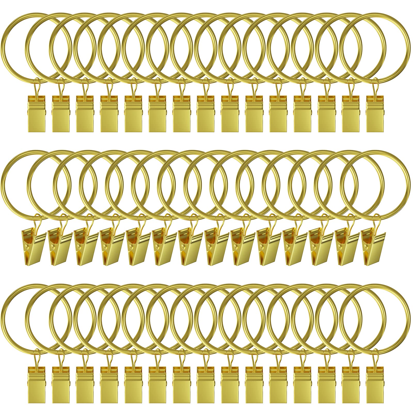 Photo 1 of 44pcs Curtain Rings with Clips Hooks, 1 inch Gold Metal Stainless Steel Drapery Rings Hanger Clips for Tension Rod Bracket Eyelets Decorative Hangers, Gold (1" Interior Diameter)