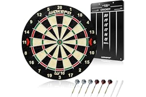 WAKEFA Bristle Dartboard Set -Professional Regulation Compressed Sisal Dart Board with Rotating Number Ring and Staple-Free Bullseye,Dart Board Suitable for Adults with 6 Steel Darts in Party/Competition/Bar
