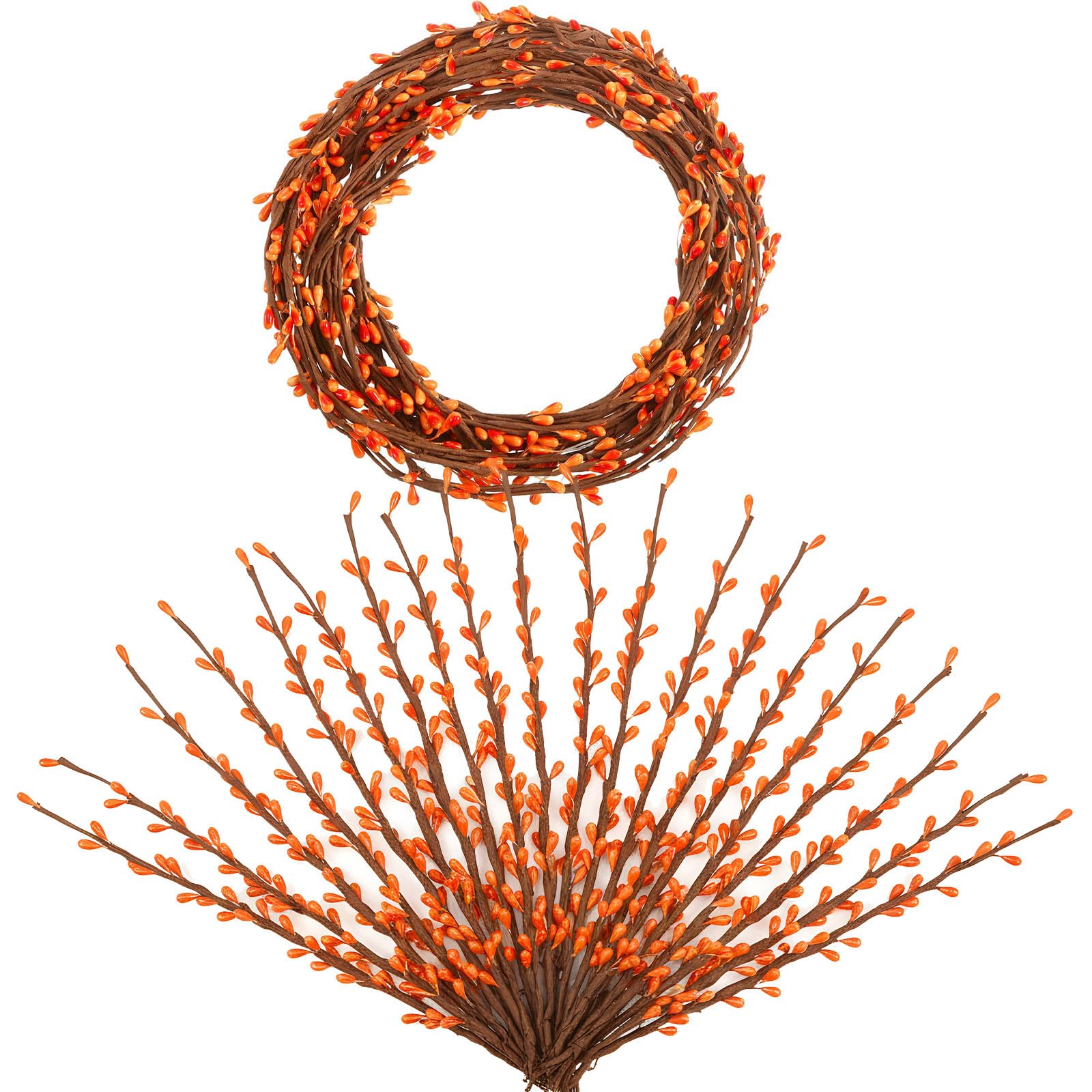 WILLBOND 64 Feet 30 Packs Ply Pip Berry Garland for Christmas Winter Indoor Outdoor Decor Head Wreaths Wedding Crowns (Orange)