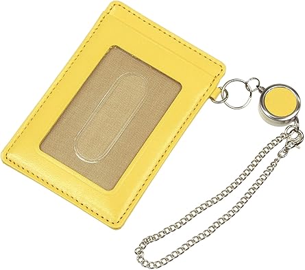 Amazon パスケース 定期入れ 牛革 スムースレザー 両面 クリアポケット チェーンリール付き 1252 キイロ カワノバッグ 定期入れ