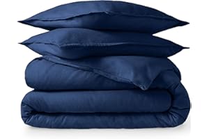 Bare Home Flannel Duvet Cover Set - Queen - 100% Cotton, Velvety Soft Heavyweight Premium Flannel, Double Brushed - Includes Sham Pillow Covers (Queen, Dark Blue)