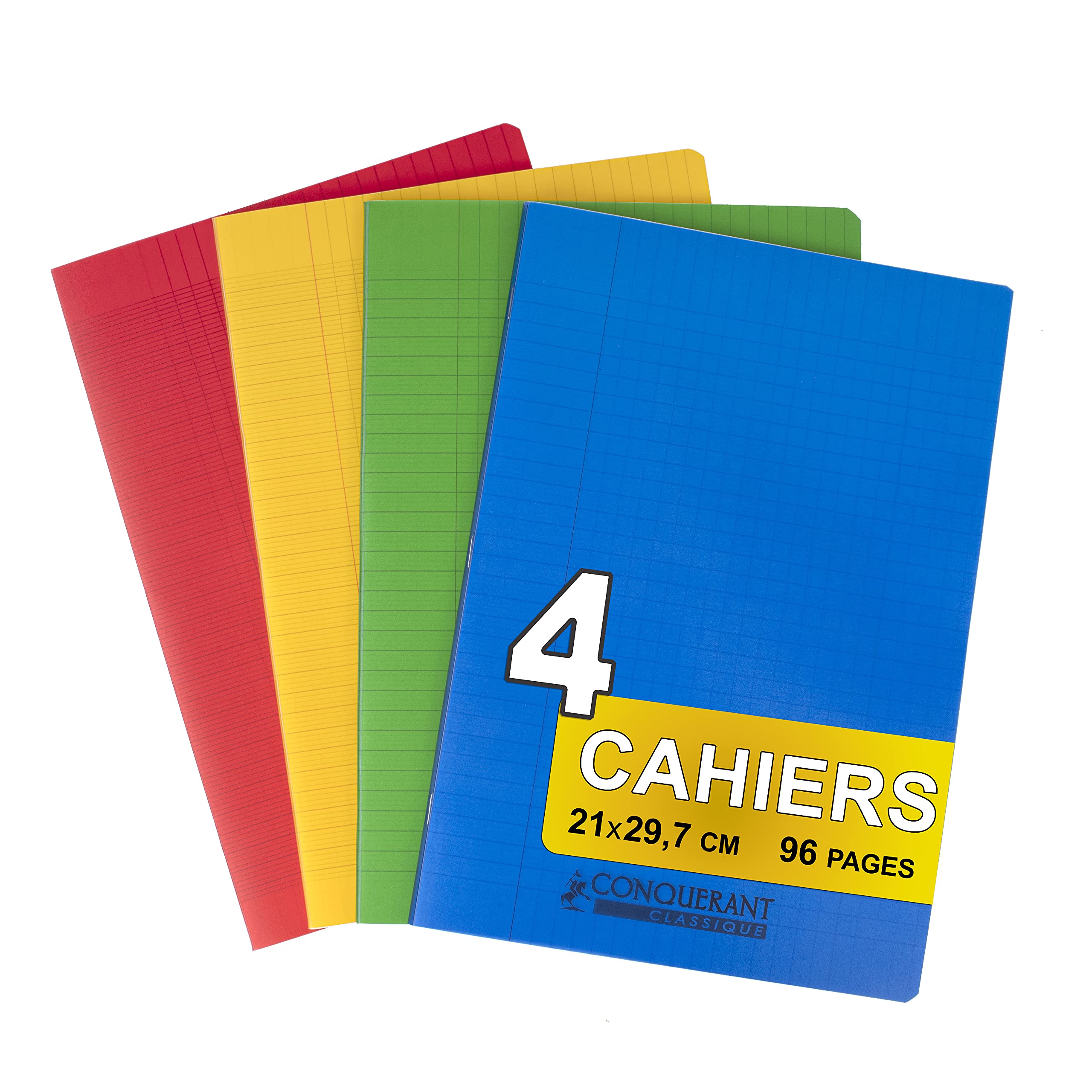 Conquérant 4 notebooks, stapled, A4, 21 x 29.7 cm, large squares, 96 pages, 90 g