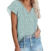 Dokotoo Women's Casual Boho Floral Printed V Neck Tops Drawstring Short Long Sleeve T Shirt Blouses