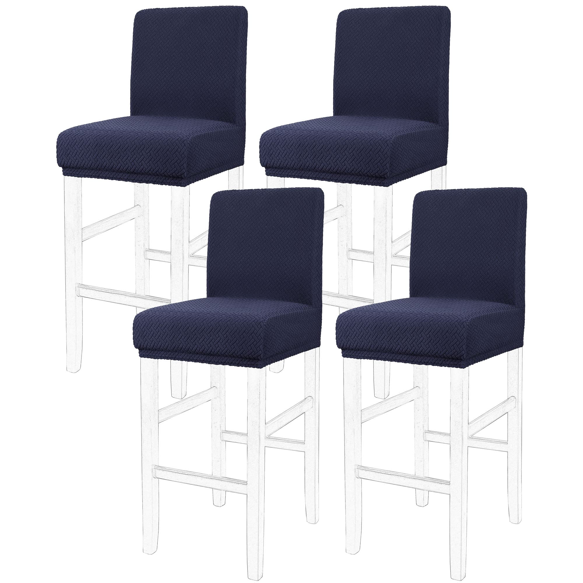 PiccoCasa Stretch & Removable Dining Chair Covers for Pub Counter, Set of 4 Bar Stool Covers with Elastic Bottom - Spandex Short Back Chair Covers Protector Dark Blue