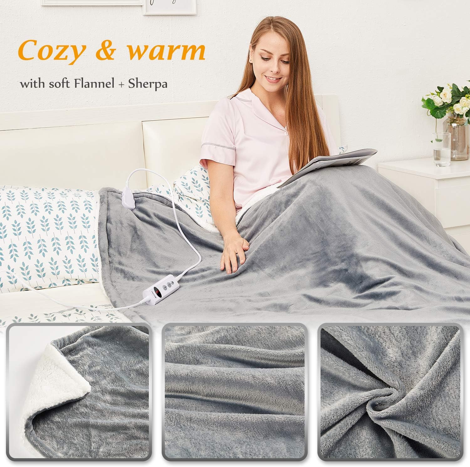 Mia&Coco Electric Heated Blanket Throw Flannel Sherpa Fast Heating 120x160cm - Image 5