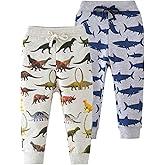 HUAER& Baby Boy's Jogger Pants Dinosaur Car Animal Print Drawstring Elastic Sweatpants 2-Pack