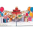 Paper Love Happy Birthday Party, Pop Up Birthday Card, Handmade 3D Popup Bday Greeting Cards, For Him Her Boy Girl Kids Adults, 5" x 7"