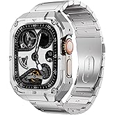 Mechanical Metal Watch Case with Band Compatible with Apple Watch Series 11/10 46mm Band,Rugged Military Stainless Steel Protective Bumper Cover,Tough Business iwatch Band Strap for Men,Silver