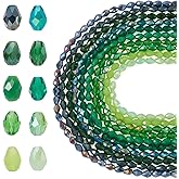 Cheriswelry 10 Strands Teardrop Glass Crystal Beads Transparent Faceted Glass Bead Dangle Earring Supplies 8x6mm for DIY Necklace Bracelet Jewelry Making Christmas Decor(Green, About 65-67pcs/Strand)