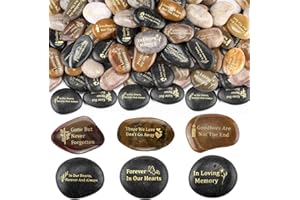 Yuntau 60 Pcs Memorial Stone 1.97 Inch Celebration of Life Favor Inspirational River Rock Engraved in Loving Memory Funeral Favor Decoration for Memorial Veterans Day Bereavement Gift (Deep Color)