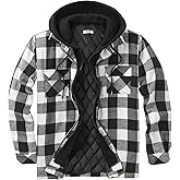 COOFANDY Men's Flannel Shirt Jacket Warm Quilted Lined Hooded Long Sleeve Plaid Shirt Jackets