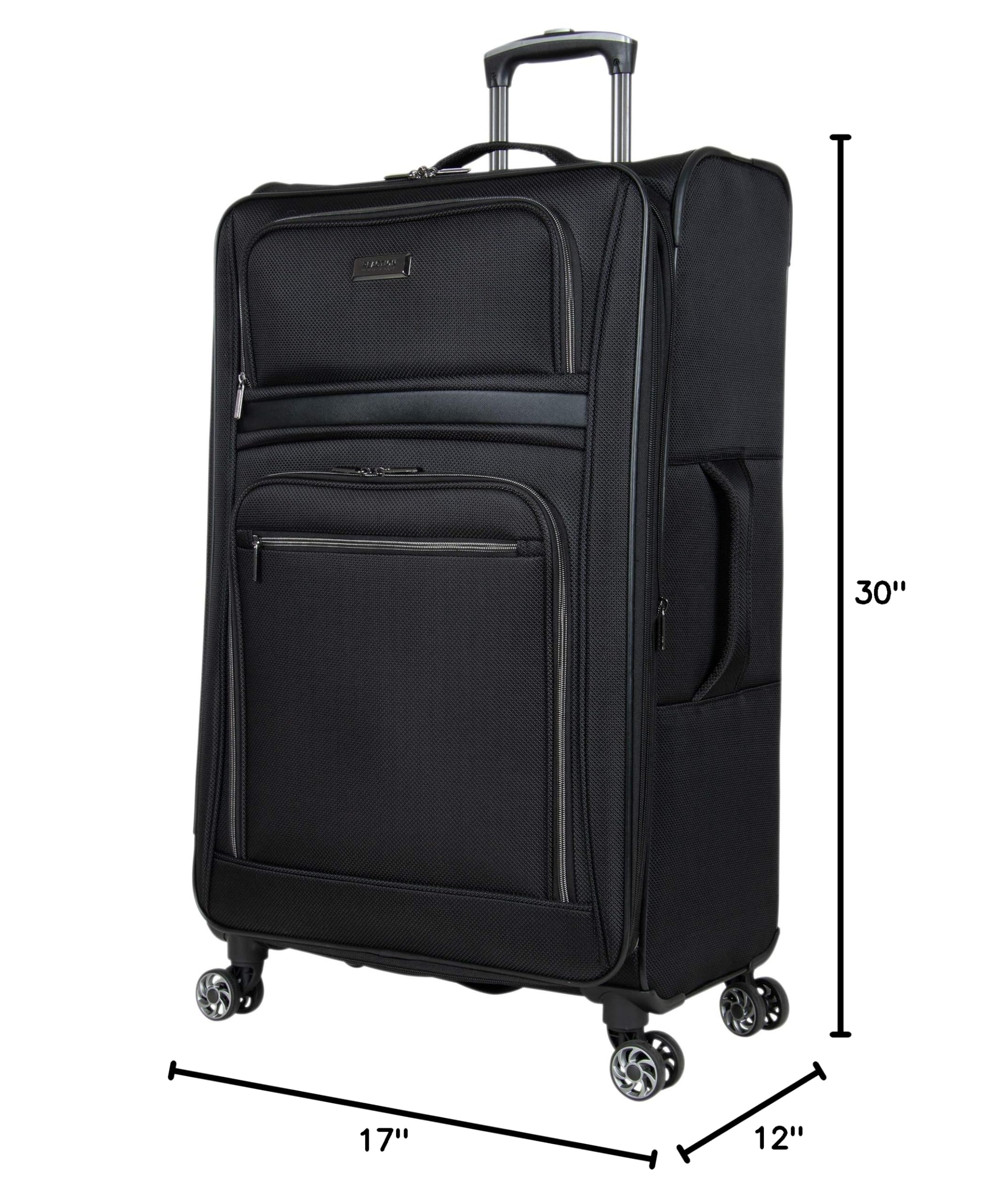 Kenneth Cole REACTION Rugged Roamer Lightweight Softside Expandable 8-Wheel Spinner Luggage, Black, 2-Piece (20” Carry-On/28” Check Size)