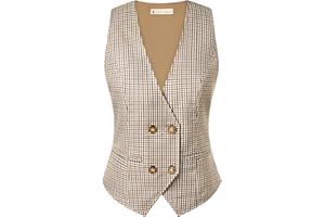 Belle Poque Vest Tops for Women 2025 trendy Sleeveless V-Neck Double Breasted Work Suit Waistcoat Vests with 2 Pockets