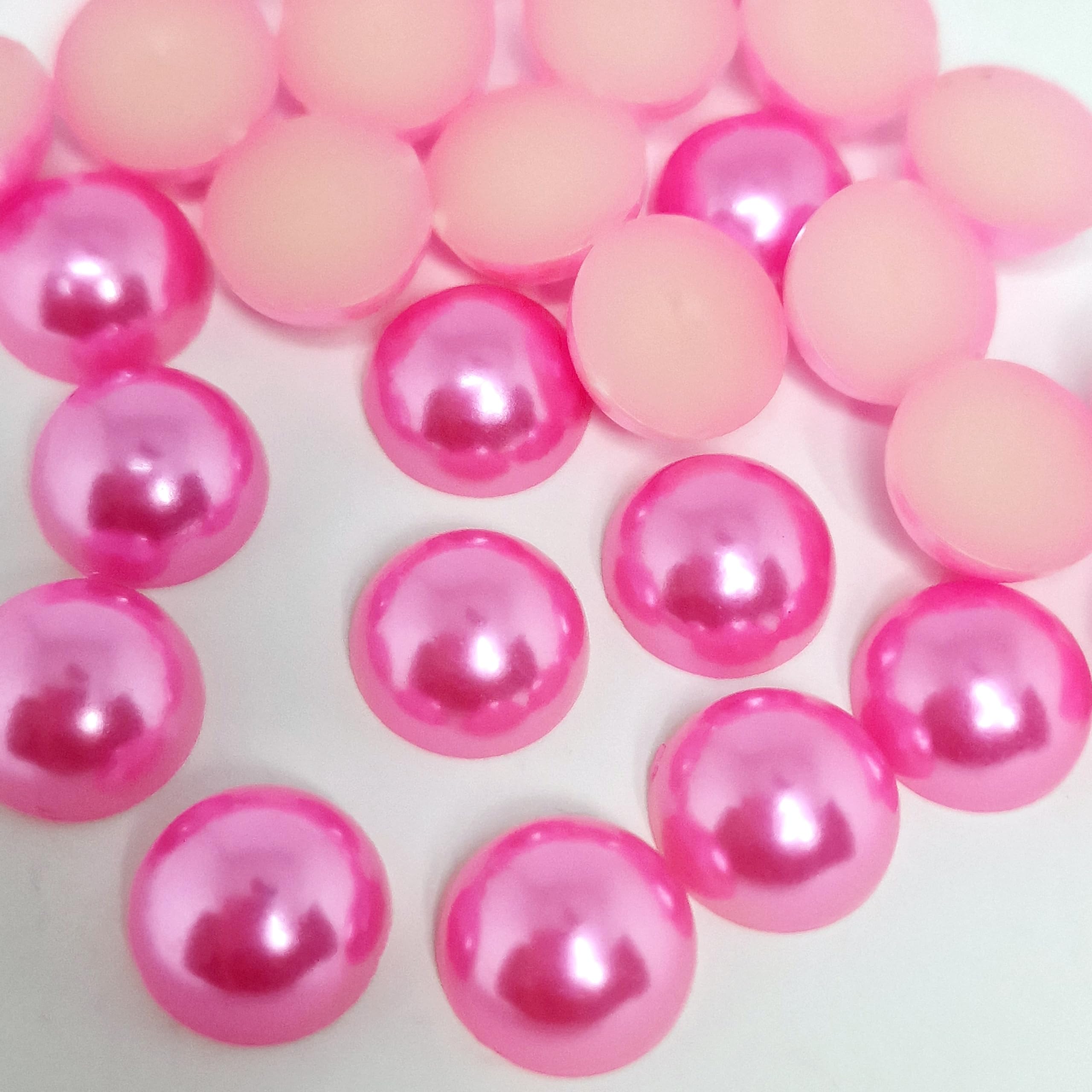 MajorCrafts 100pcs 14mm Flat Back Half Round Resin Pearls Arts and Crafts Embellishments (Rose Pink C22)