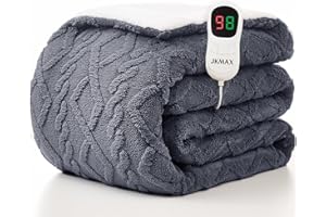JKMAX Heated Electric Blanket Full Size-72"x84" Heating Blanket with 10 Heating Levels & 5 Time Settings Over-Heat Protection，Winter Warmer for Adults with ETL Certification（Grey）