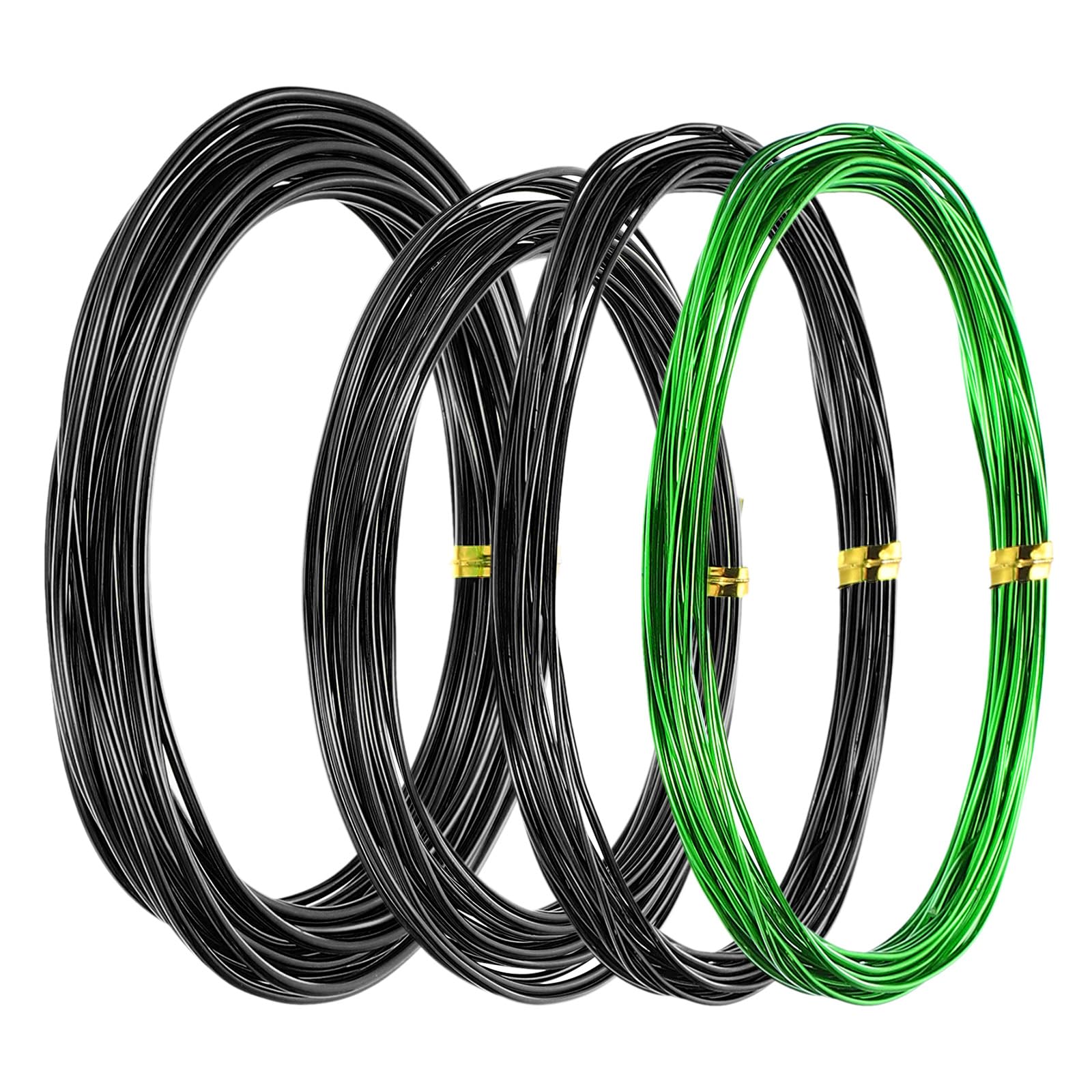 PATIKIL 1mm/1.5mm/2mm Bonsai Training Wire, 4 Roll Floral Wire Stems Anodized Aluminum Tree Wire 16.4 Feet for Gardening Branch Fixing, Black/Green