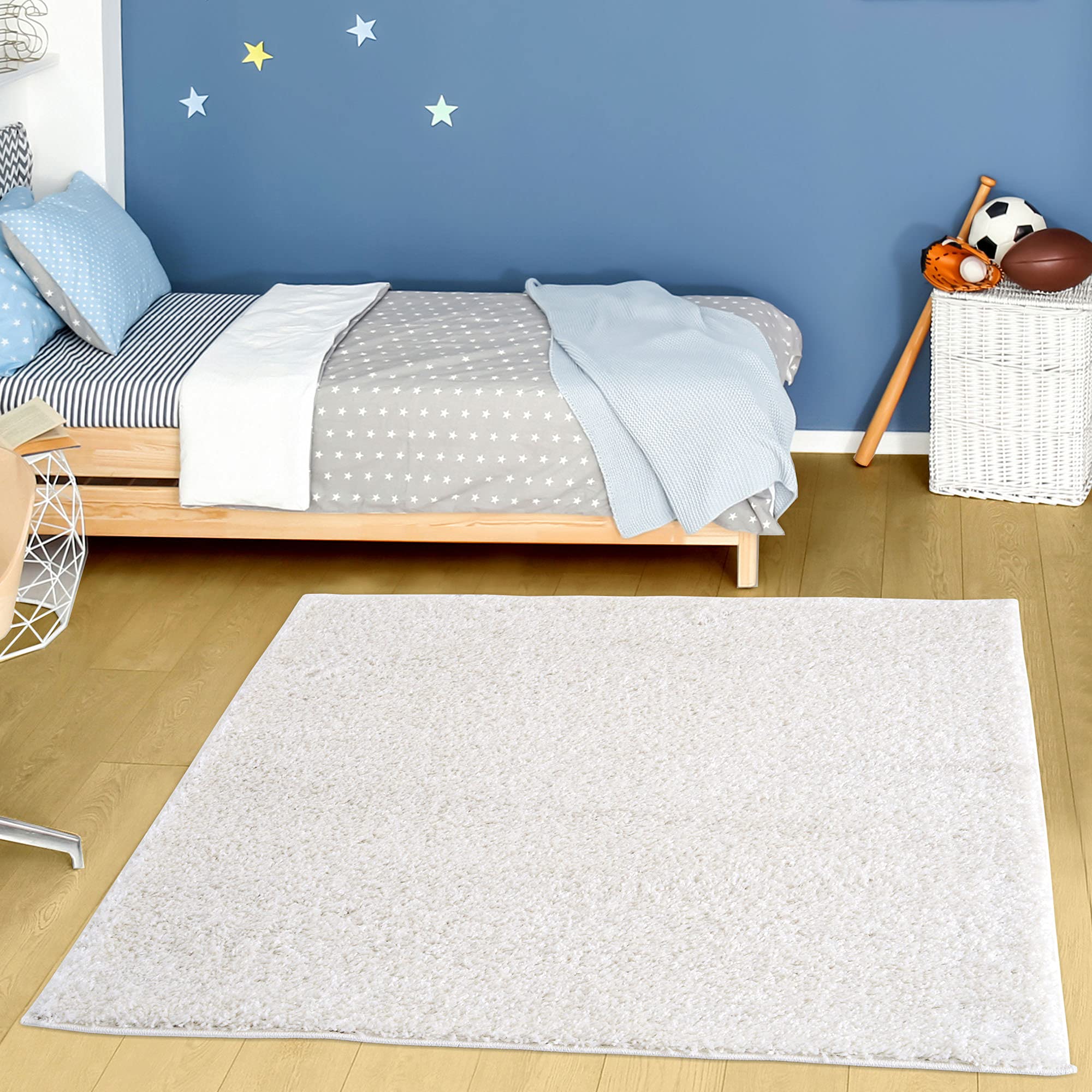 THE RUGS Living Room Rug - Shaggy Soft And Elegant Carpets For The Bedrooms And Kitchen, Easy To Clean, Many Different Sizes (120x120 cm, White)