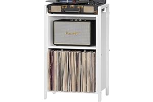 YAHARBO Record Player Stand, 3-Shelf Vinyl Record Holder with Storage, White Record Stand, Vintage Turntable Stand Holds Up to 100 Albums,Record Table with Handle for Living Room,Bedroom
