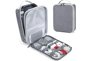 XQXA Electronic Organizer Travel Case, Extra Large Cable Organizer Bag, Electronic Accessories Carry Case with Handle, Water Resistant Double Layers All-in-One Storage Bag for Cord, Tablet, Charger, Grey
