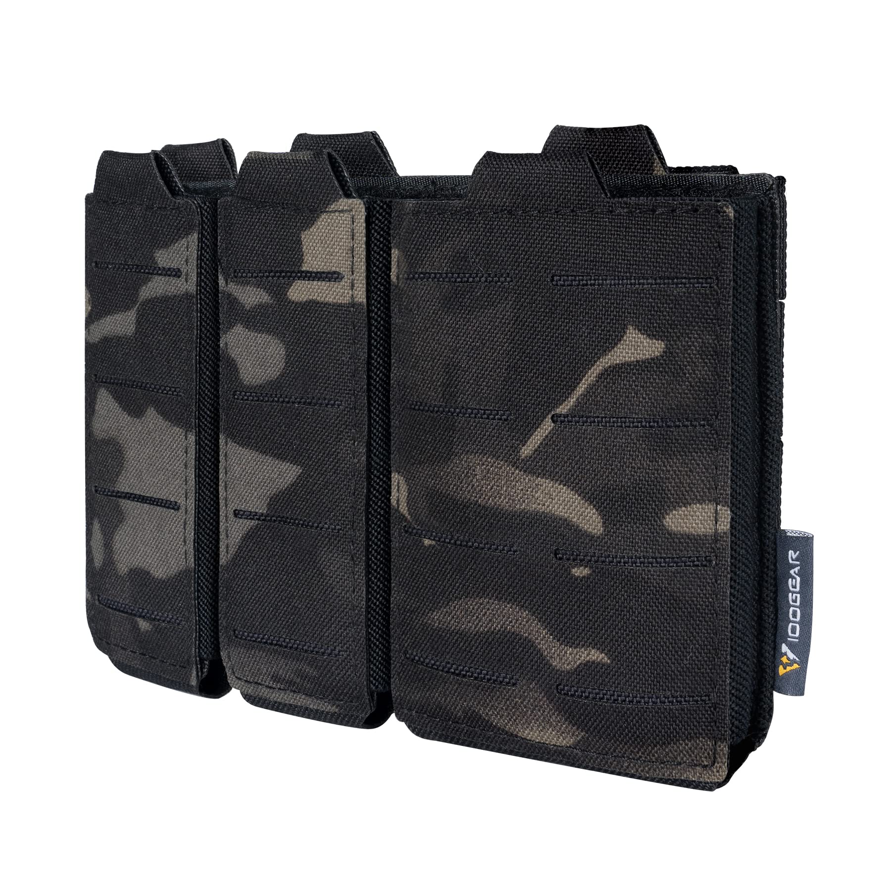 IDOGEAR Tactical 5.56mm Rifle Mag Pouch and Double 9mm Pistol Magazine Pouch Set with Open Top Quick Release MOLLE Pouches (Multi-camo Black)