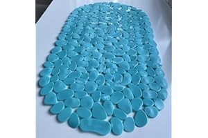 TIKE SMART “Pebbles” Non-Slip Bathtub & Shower Mat 27”x14” Oval - Non-Toxic - Safe, Clean, Machine-Washable, Superior Grip & Drainage, Vinyl, for Smooth Floors ONLY, Opaque Turquoise