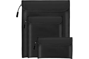 Lihengkong Fireproof Waterproof Document Bag 3-Pack Black 2000℉ Money Bag for Cash Passports ID Cards Social Security Card Protector Waterproof Zipper Pouch Fire Proof Bank Bag Document Holder