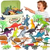 Dinosaur Toys for Kids 3-5 with Storage Box, 34PCS Dinosaur Toys Set | BPA-free Realistic Dinosaur Playsets, Dinosaur Figures with Tree &amp; Fence for Kids Toddler Birthday Christmas New Year Gift