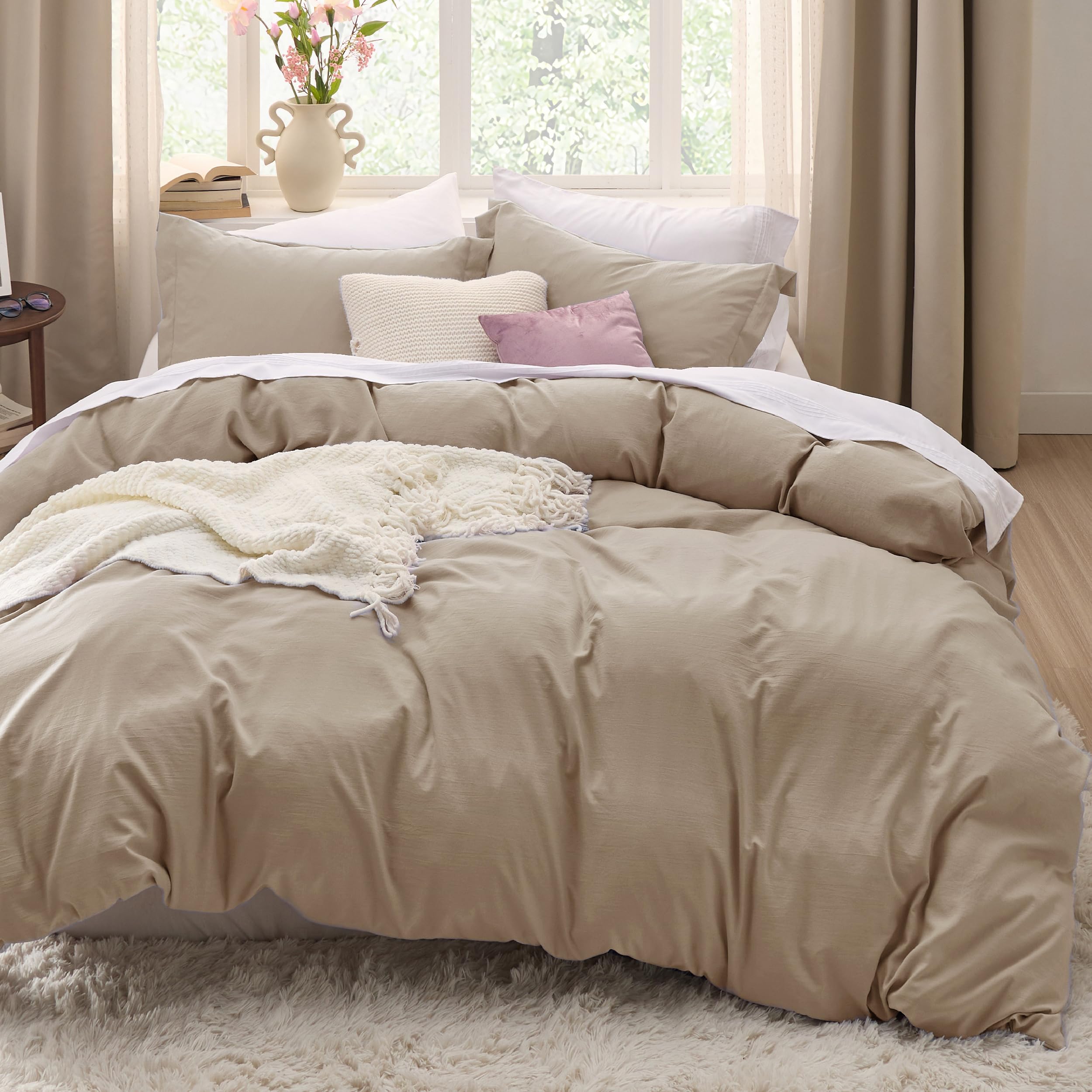 Photo 1 of Bedsure Light Brown California King Duvet Cover - Prewashed Cotton-Like Extra Soft Bedding Set, Includes 1 Cal King Duvet Cover 104x98 Inches with Zipper Closure & 2 Pillow Shams, No Comforter