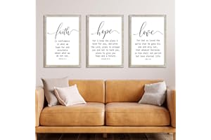 LUZHIQIANG Faith Hope and Love Bible Verses Wall Decor Sign 16x11Inch Wood Framed Set of 3 Farmhouse Living Room Christian Faith Scripture Art Inspirational Religious Quote Love Wall Hanging (White)